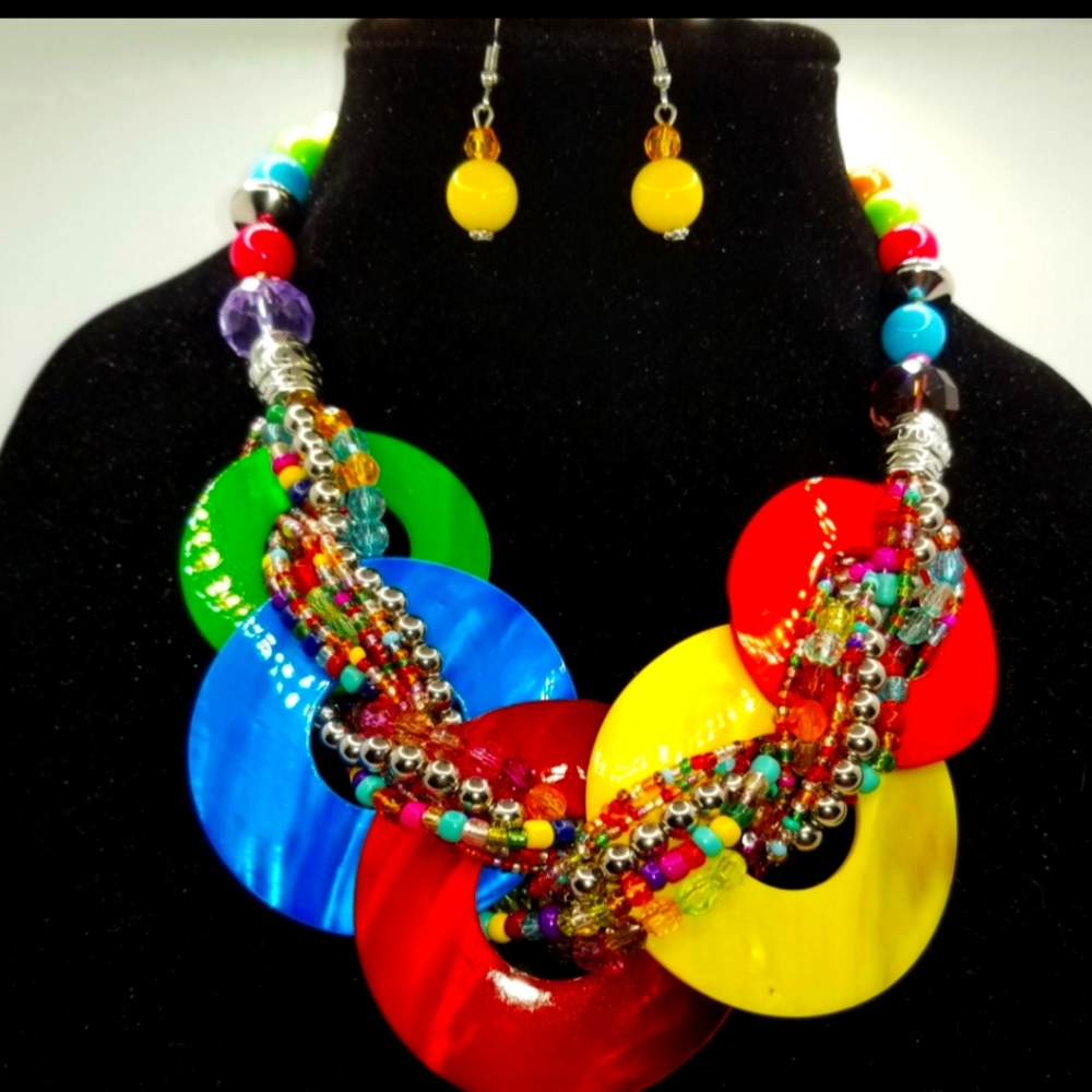 Rainbow Colored Beaded Necklace Set